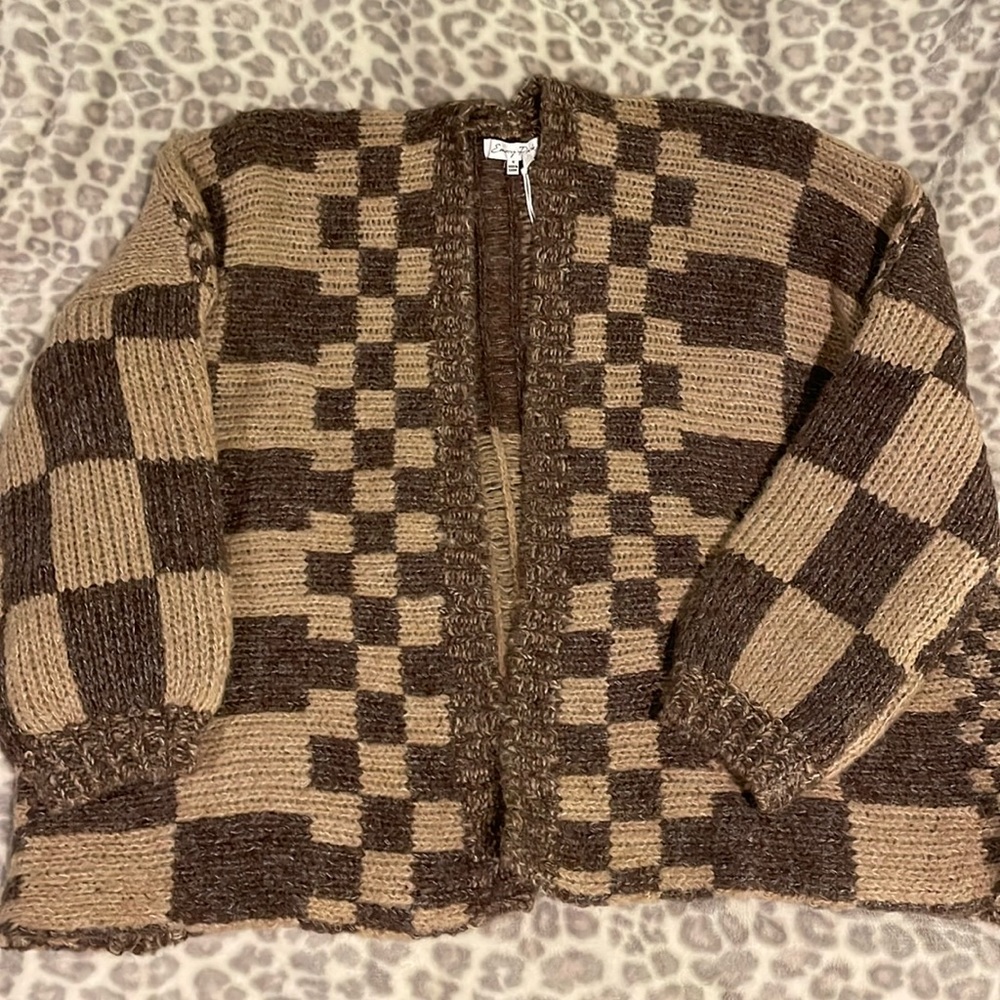 NWT Brown chunky checkered sweater